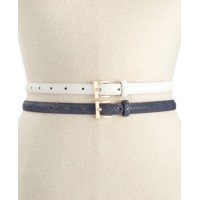Style & & Co 2-for-1 Smooth Texture Belts, White Navy, Large