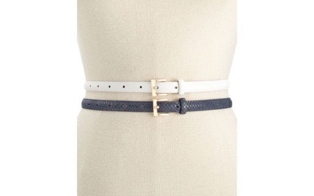 Style & & Co 2-for-1 Smooth Texture Belts, White Navy, Large