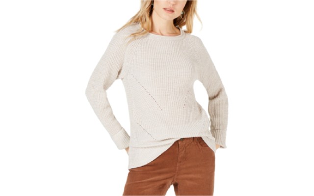 Style & Co Plus Size Marl Pointelle Cuffed Sweater, Beige