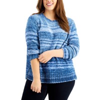 Style & Co Plus Size Space-Dye Chenille Sweater, Blue Size: 0X