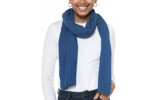 Style & Co Solid Ribbed Muffler Scarf, Blue, 72″ x 10″