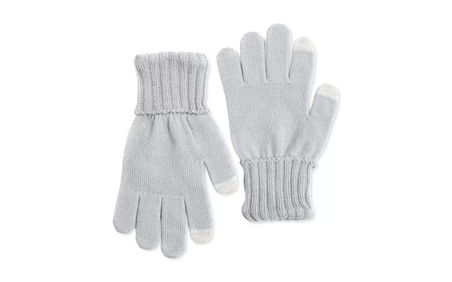 Style & Co Solid Shine Gloves, Grey,8-1/2