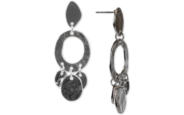 Style & Co Stainless Steel Shaky Disc Hammered Drop Earrings, Gray