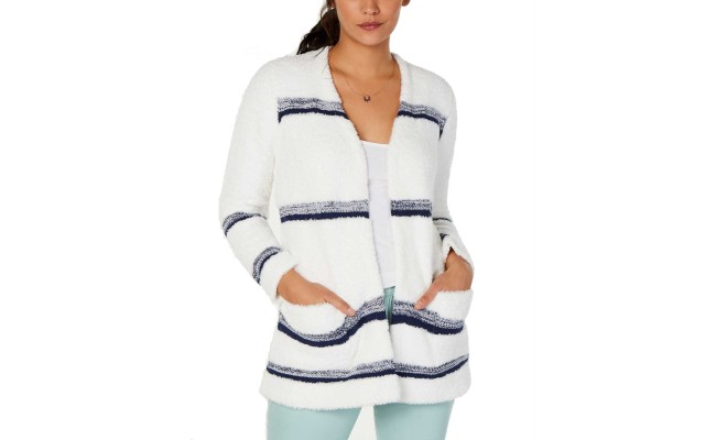 Style & Co Striped Open-Front Cardigan (Winter White Combo, XL)