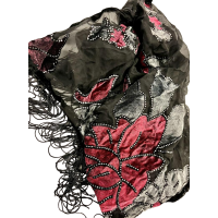 Style & Co. Tonal Floral Wrap, Black/Silver/Berry