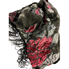 Style & Co. Tonal Floral Wrap, Black/Silver/Berry