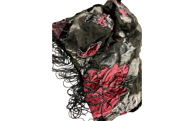 Style & Co. Tonal Floral Wrap, Black/Silver/Berry