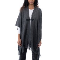 Style & Co Women’s Fringe-Trim Toggle-Buckle Cape Sweater, Charcoal Grey