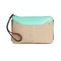 Style & Co. Womens Palmer Woven Faux Trim Wristlet WalletHandbag Beige Small