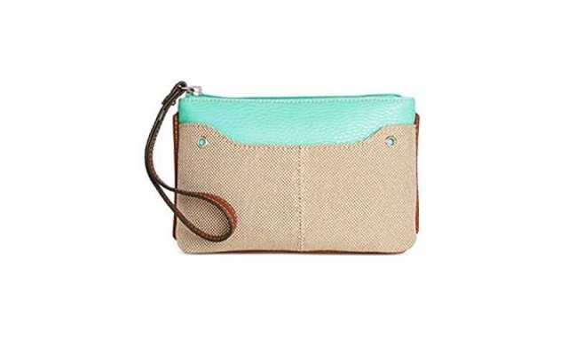 Style & Co. Womens Palmer Woven Faux Trim Wristlet WalletHandbag Beige Small