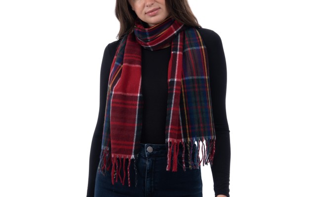 Style & Co Women’s Soft Plaid Fringe-Trim Scarf, Red