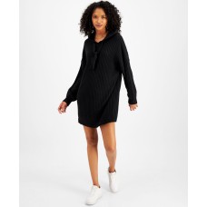 Sugar Moon Juniors’ Rib-Knit Hoodie Sweater Dress, Black/S
