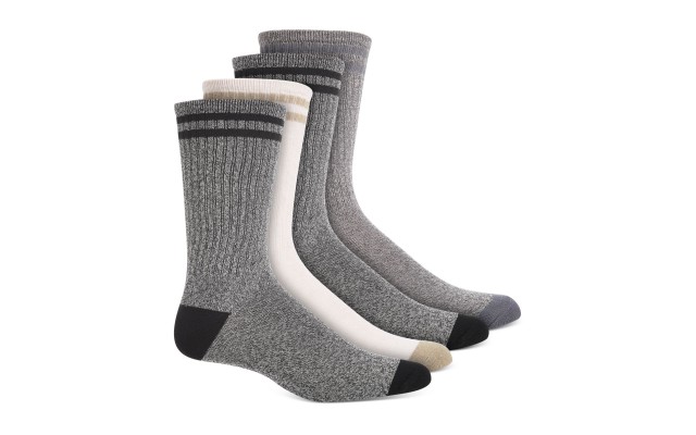  Men’s 4-Pk. Double Stripe Crew Socks, Gray, Shoe size 7-12