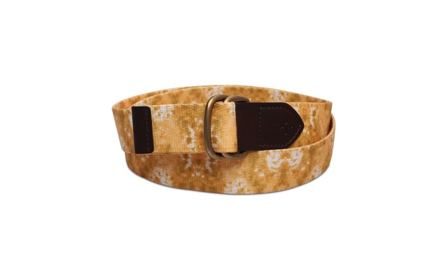  Men’s Geo D-Ring Web Belt with Faux-Leather Trim, Yellow, Large