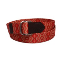 Sun + Stone Men’s Geo D-Ring Web Belt with Faux-Leather Trim, Orange, Small