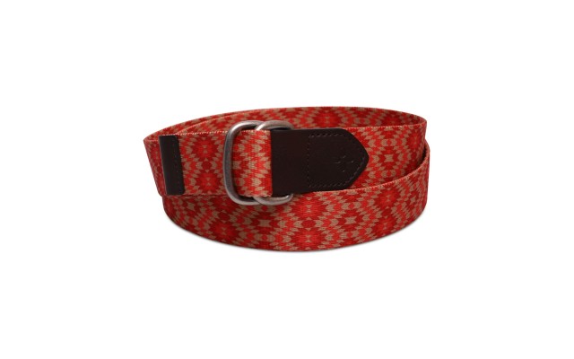  Men’s Geo D-Ring Web Belt with Faux-Leather Trim, Orange, Small