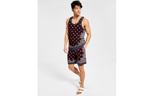  Men’s Bandana Varsity Tank Top, Red, S