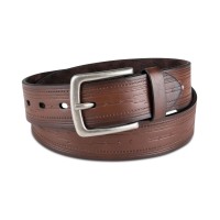 Sun + Stone Men’s Faux-Leather Geo Embossed Belt, Brown, Medium