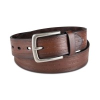 Sun + Stone Men’s Faux-Leather Geo Embossed Belt, Brown, X-Large