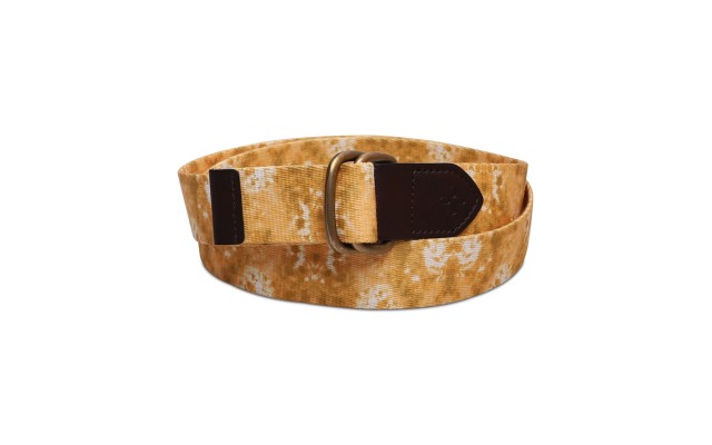  Men’s Geo D-Ring Web Belt with Faux-Leather Trim, Yellow, Small