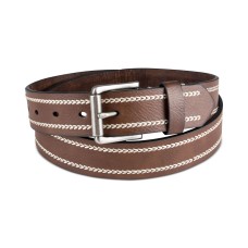 Sun + Stone Men’s Heavy-Stitch Casual Belt, Brown, Medium (34-36)