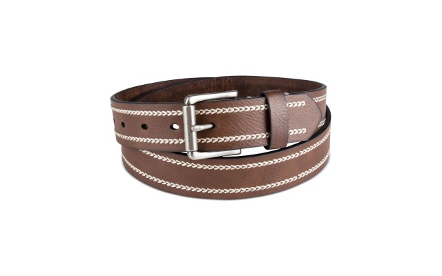  Men’s Heavy-Stitch Casual Belt, Brown, Medium (34-36)