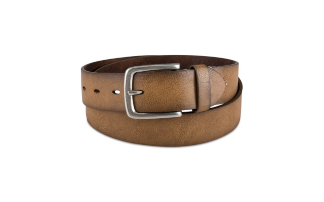  Men’s Pebbled Faux-Leather Belt, Brown, Small 30-32
