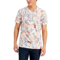 Sun + Stone Men’s Remix Stamps Graphic V-Neck T-Shirt, Beige,Small
