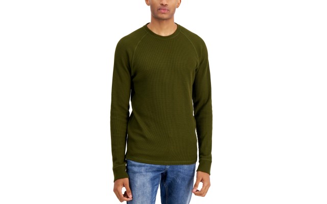 Men’s Remix Thermal Waffle-Knit T-Shirt, Green, Small