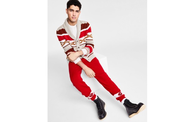  Mens Striped Cardigan Sweaters, Maple, Large