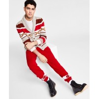 Sun + Stone Mens Striped Cardigan Sweaters, Maple, Small