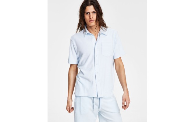  Men’s Towel French Terry Shirt, Light Blue, S