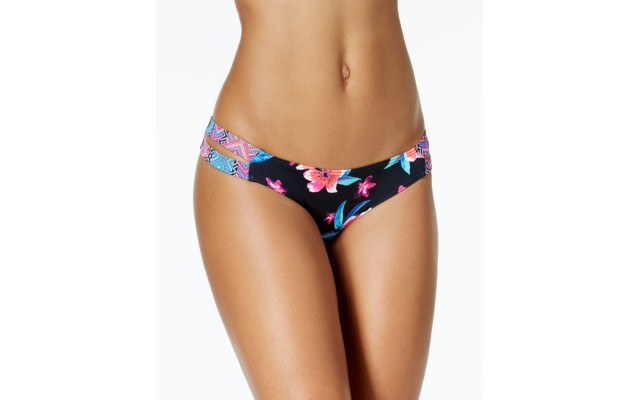  Women’s Floral Sasha Strappy Bikini Bottom,Black/Multi, X-Small