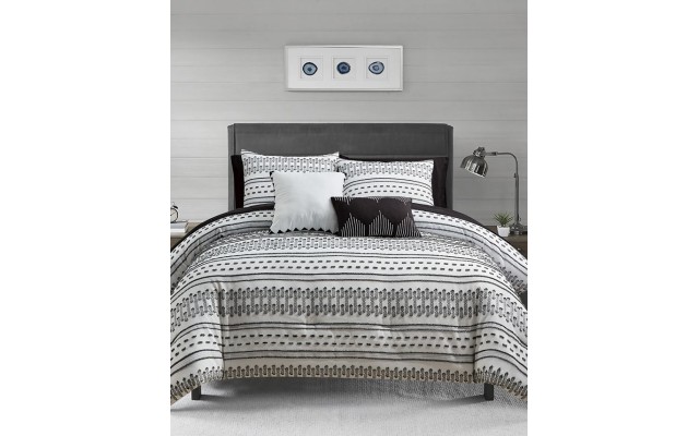  Chaplin 9-Pc. Comforter & Bedding Set, King – Black/White