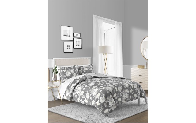  Alisa 3-Pc. Reversible Floral Full/Queen Comforter Set, Charcoal