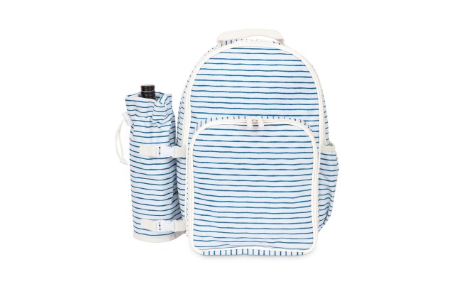  Picnic Cooler Striped Backpack, White/Blue