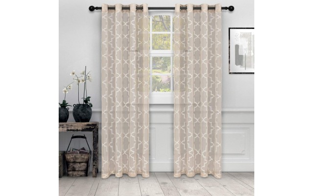  Semi-Sheer Quatrefoil Printed Curtain Panels, Set of 2, 52″ x 96″, Sand