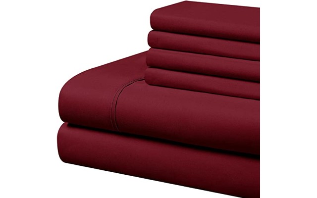  Luxury Bedding Collection, Ultra-Soft Brushed Microfiber 4-Piece Bed Sheet Sets, Twin XL, Burgundy