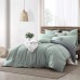  Ultra Soft Valatie Cotton Garment Washed Dyed Reversible 3 Piece Duvet Cover Set, Full/Queen, Aqua /Gray