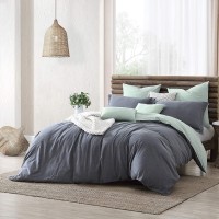 Swift Home Ultra Soft Valatie Cotton Garment Washed Dyed Reversible 3 Piece Duvet Cover Set, Full/Queen, Aqua /Gray