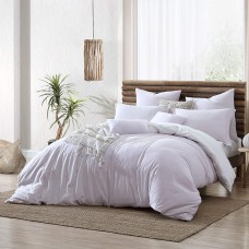 Swift Home Ultra Soft Valatie Cotton Garment Washed Dyed Reversible 3 Piece Duvet Cover Set, Lavender/White, Full/Queen