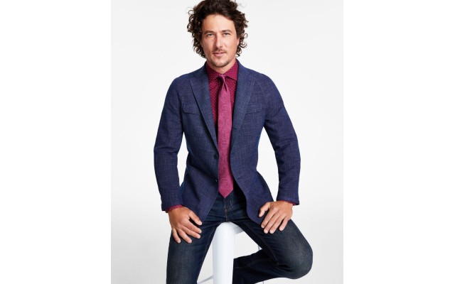  Men’s Slim-Fit Raglan Sport Coat, Blue/Gray, 42S