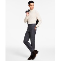 Tallia Men’s Slim-Fit Stretch Pinstripe Suit Pants, Grey/Brown, 32×30
