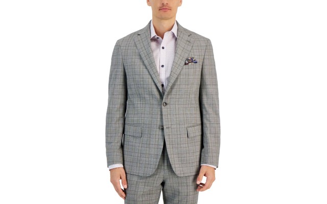  Men’s Slim-Fit Wool Suit Separate Jacket, Brown, 38S