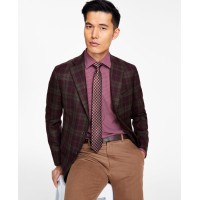 Tallia Men’s Slim-Fit Wool-Blend Printed Sport Coat, Burgundy, 46L