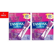 Tampax Radiant Tampons Plastic Applicator 2 Box of 14 – Light, Unscented