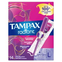 Tampax Radiant Tampons Plastic Applicator – Light, Unscented, 14 Ct