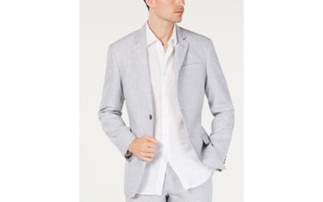  Men’s 2-Button Blazer, Grey, Medium