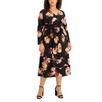Taylor Womens Plus Size Floral-Print Maxi Dress, Black/14W