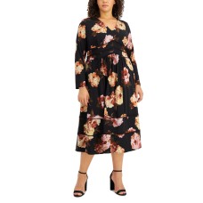 Taylor Womens Plus Size Floral-Print Maxi Dress, Black/14W